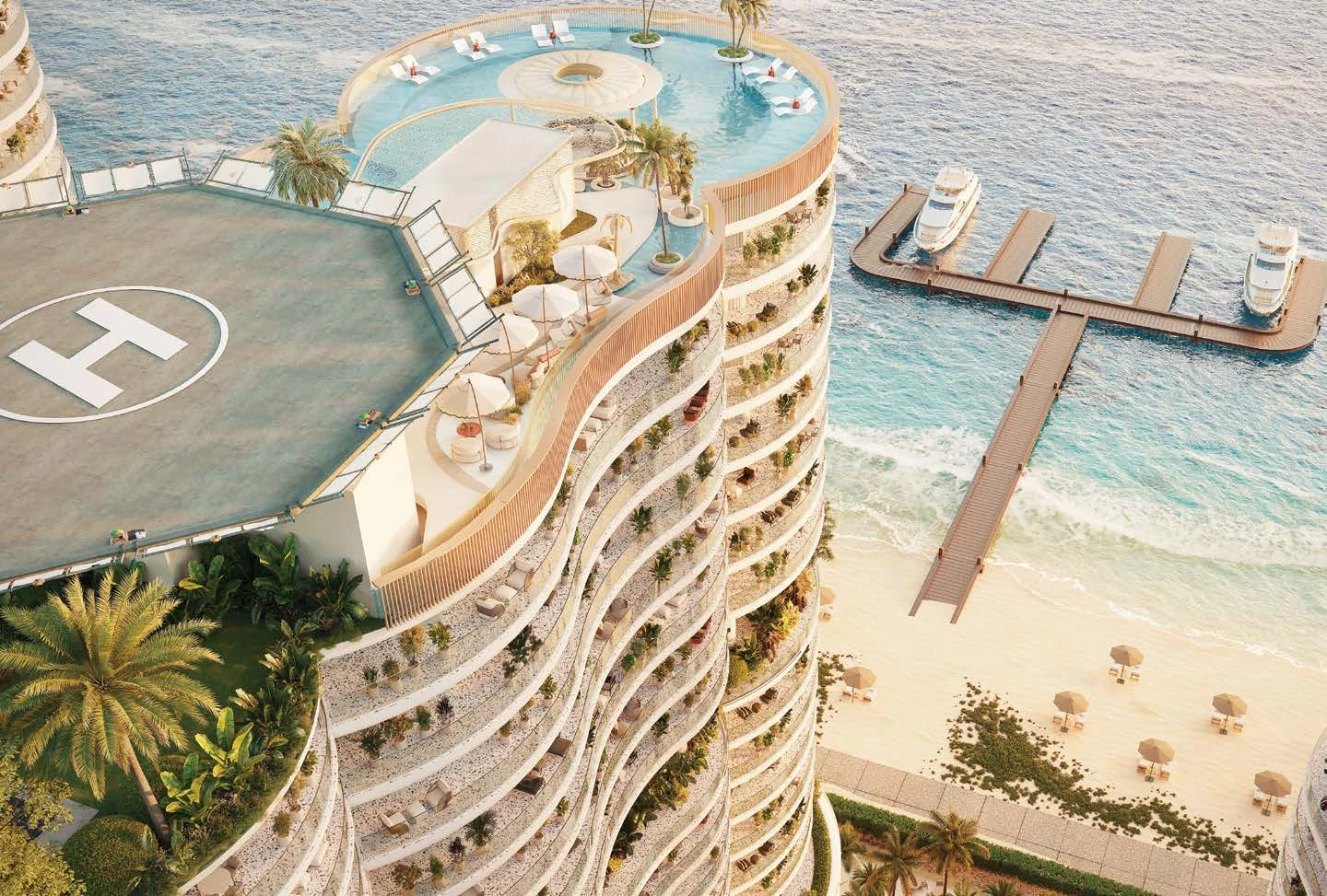 AMRA rooftop pool above the beach, architectural rendering