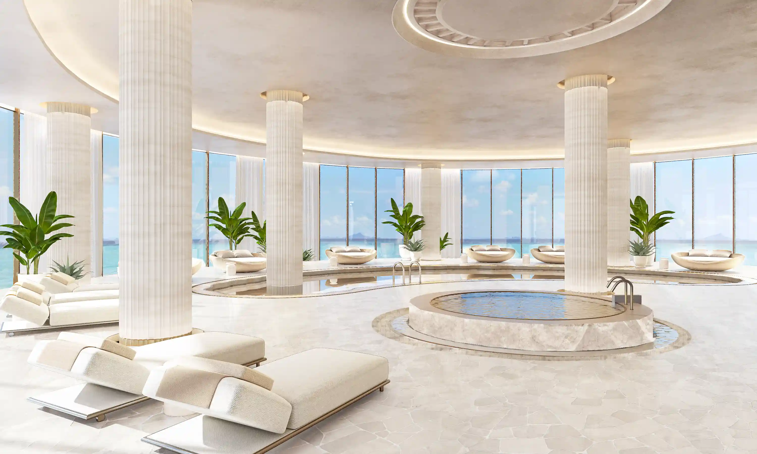 AMRA’s light-filled spa overlooking the water